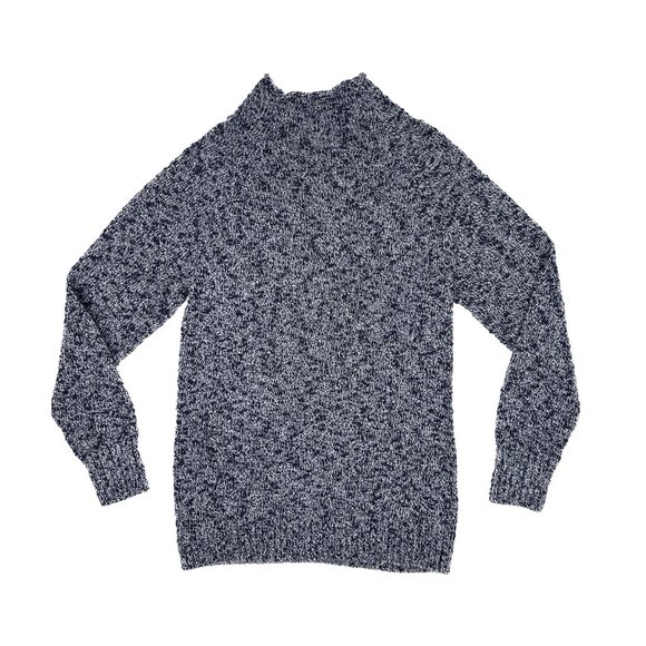 L.L. Bean Cotton Ragg Funnelneck Pullover Marled Knit Sweater Navy Sz M - NWOT - Picture 7 of 10